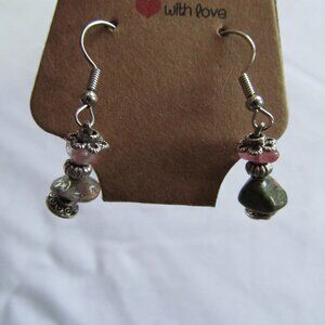 **2/*$10**pink blush and green handmade earrings loop post